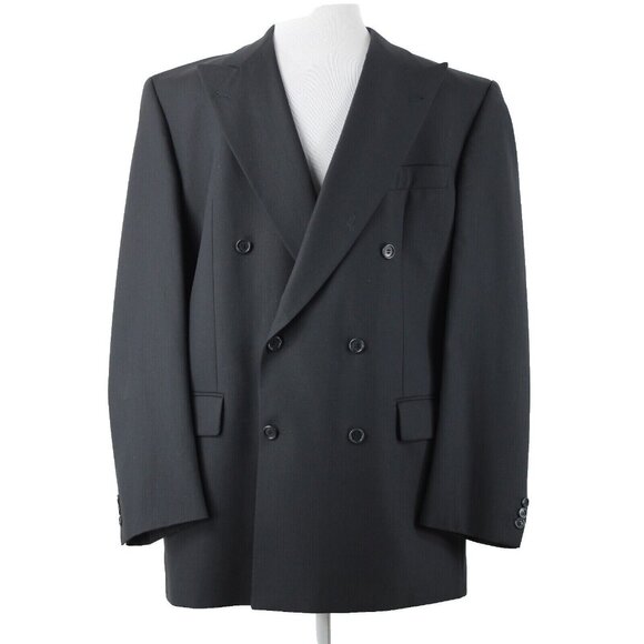 Baumler Sz 48 L / 114 See Meas Black Double Breasted 100% Virgin Wool Jacket